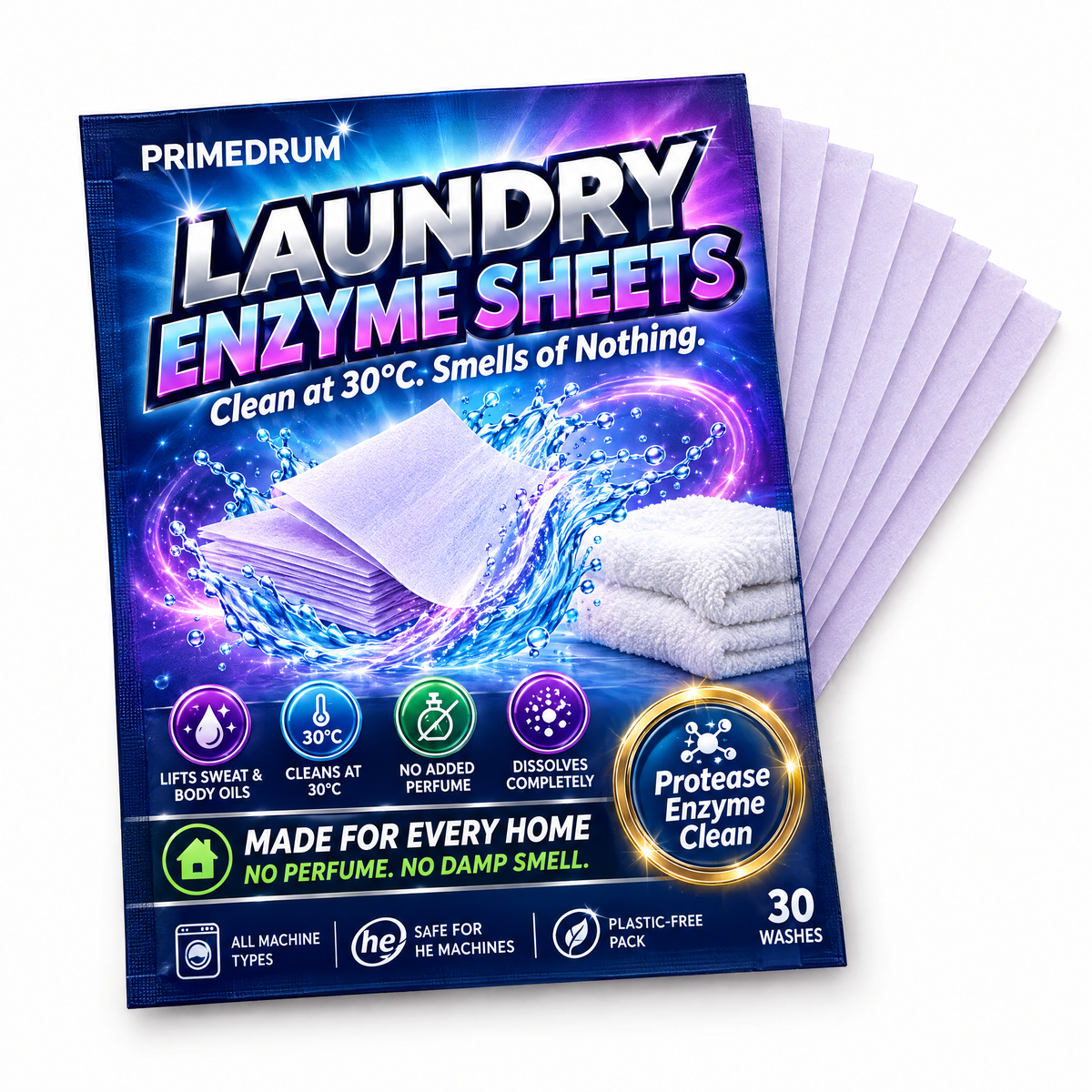 PrimeDrum Enzyme Laundry Sheets pack