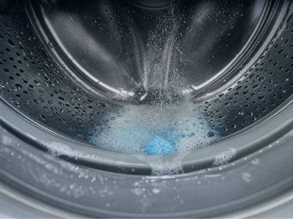 Enzyme tablet fizzing through the drum on a hot cycle