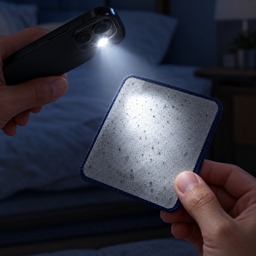 Phone torch shining on a Capture Card showing dark specks