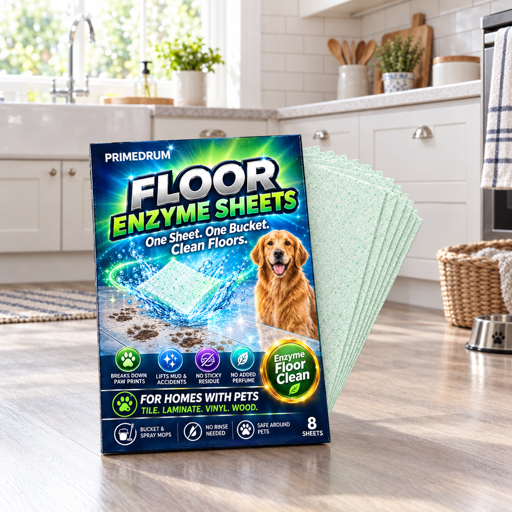 PrimeDrum Floor Cleaning Sheets on a kitchen floor