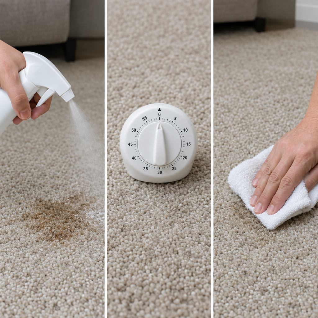 Spray the stain, wait, then blot